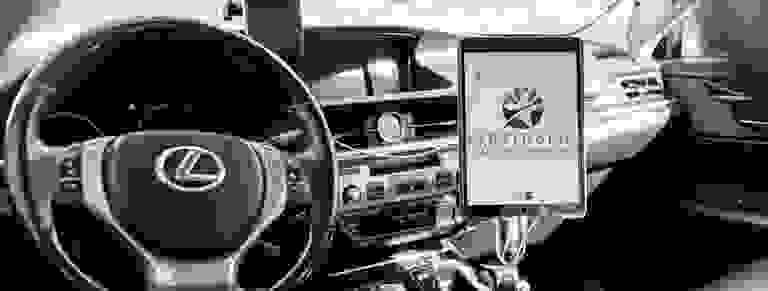 Interior of Lexus with company logo