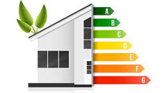 Home energy efficiency graph green plant sprouting from roof