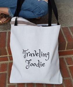 traveling foodie canvas bag, canvas totes on etsy, totes on etsy
