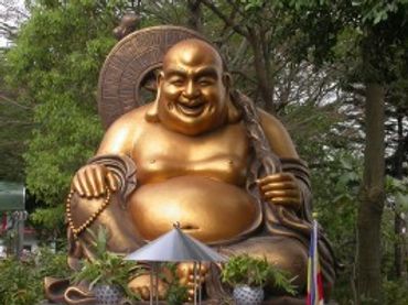 Buddha statue surrounded by natural forest scenery representing spiritual awareness and connection w