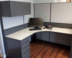 Used L-Shaped Global Boulevard Cubicles.
Available in 6' x 6' (65" high) and other various sizes.