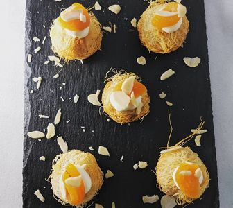kadaif, almond and apricot with clotted cream