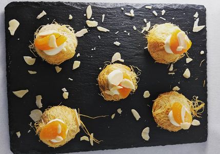 Apricot and almond kadaif with clotted cream