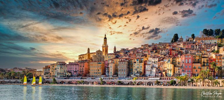 Menton Old town, view from the ocean.