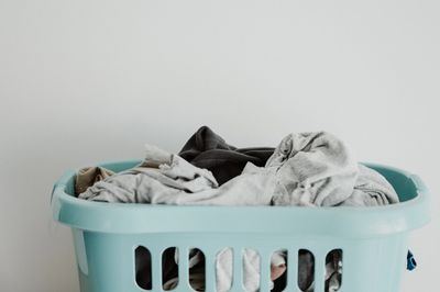 Basket full of dirty laundry.
