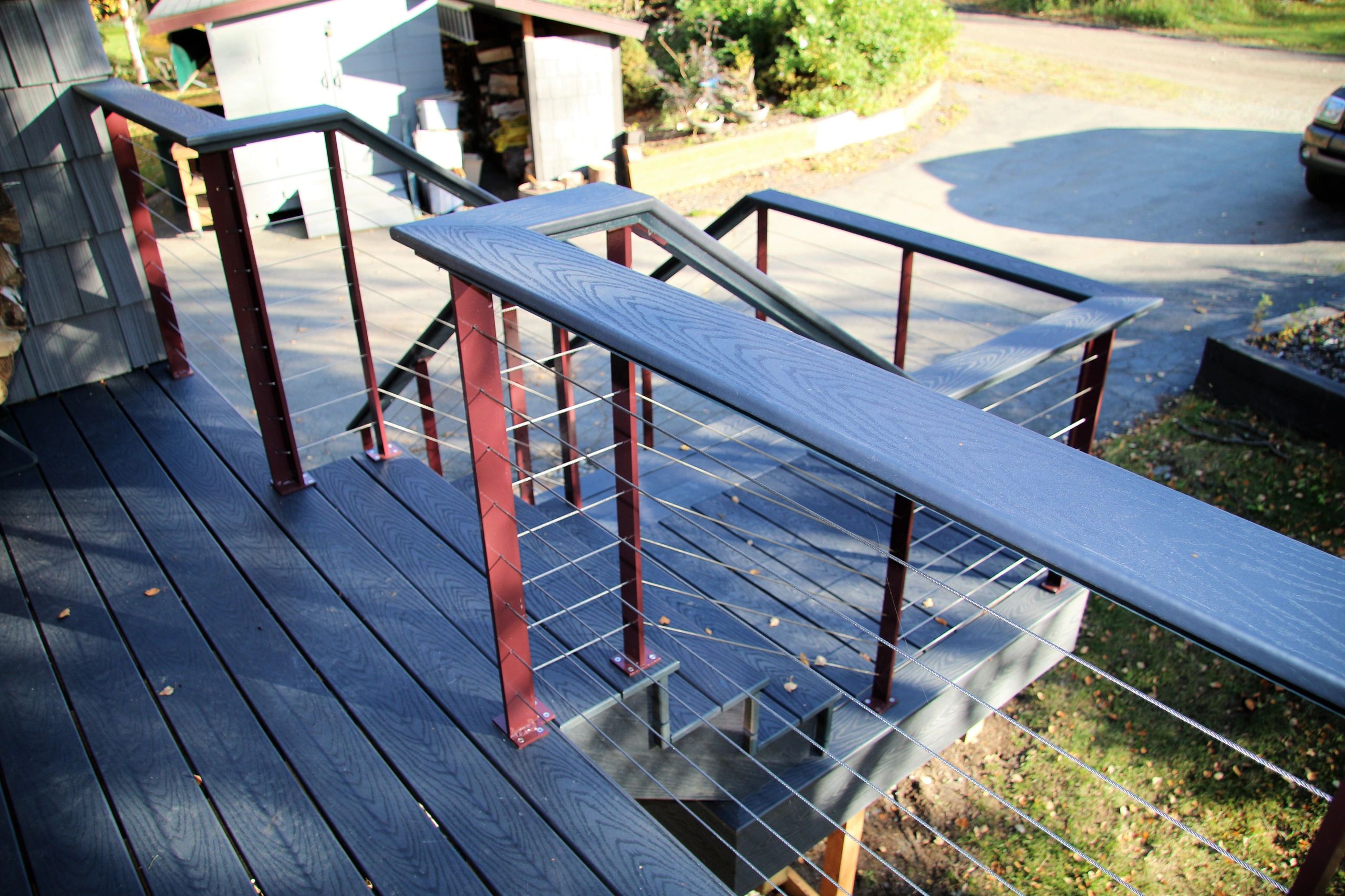 Cable handrail for your deck, porch handrail, front steps, deck mount, wide top, cable rail