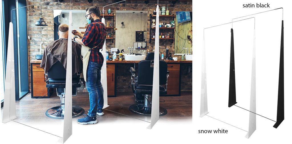 Floor standing perspex screen to divide spaces at gym, hairdresser beauty salon, office, sports hall