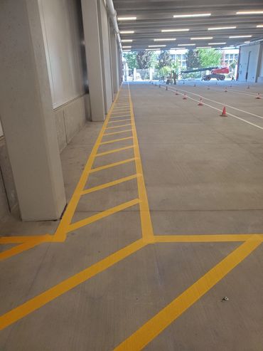 Safety walkway with hatchmark.  Black and White Line Painting and Black & White Fine Line Painting.