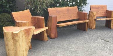 Live edge outdoor or indoor tree benches, 