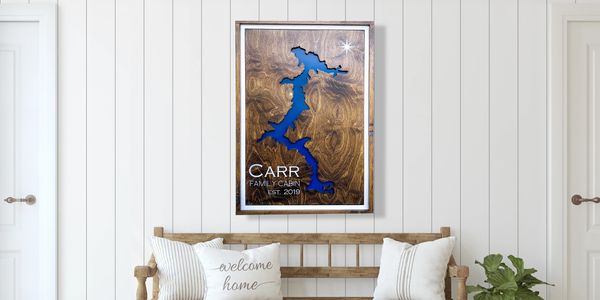 Custom Wood Lake Map Art. A carved lake art piece perfect for you lake home.