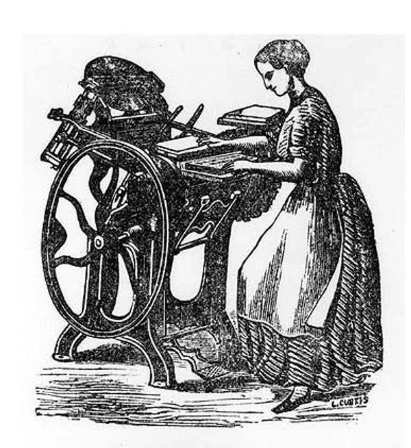A woman printer prepares the manuscript for print and publish.