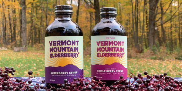 elderberry and elderberry syrup bottles