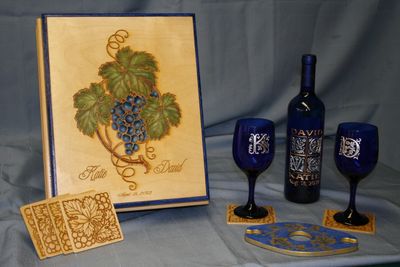 etched wine bottle, wine box, sandblasting, gift, wedding