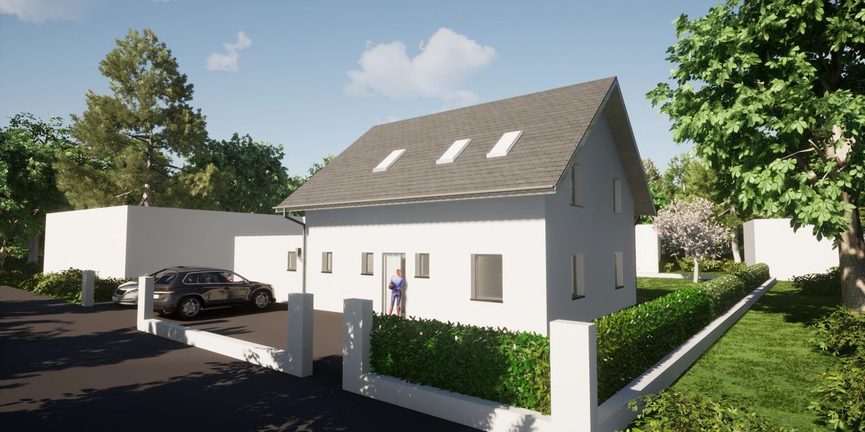 3D Visualisierung Render Einfamlienhaus modern computeranimiert animiert grün Ansicht Vorstellung
