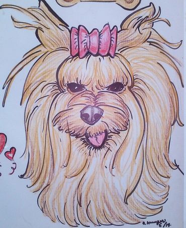 Dog caricatures - color face in ink and colored pencil