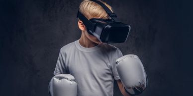 You male boxer wearing a virtual reality headset