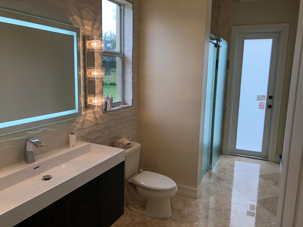 Floating mirror with LED through mirror