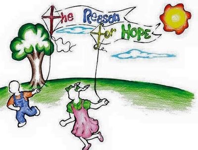 Children flying a kite with the words "The Reason for Hope".