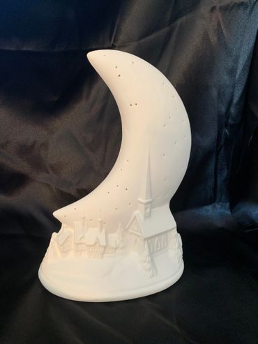 Gare Winter Crescent Moon City Scape Night Light