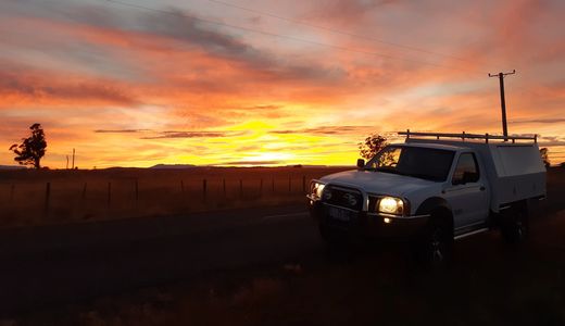 My Service Ute and a Beautiful Tassie sunrise on my way to Bell Bay.