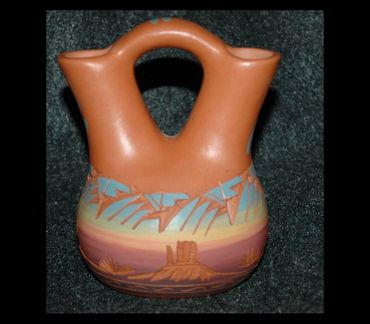 Signed Navajo Wedding Vase Etched Pottery