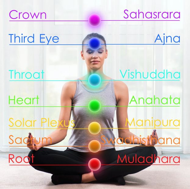 An image of the positions of the chakras in the body.