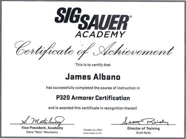 Sig Sauer training armorer certification repair P320 M17