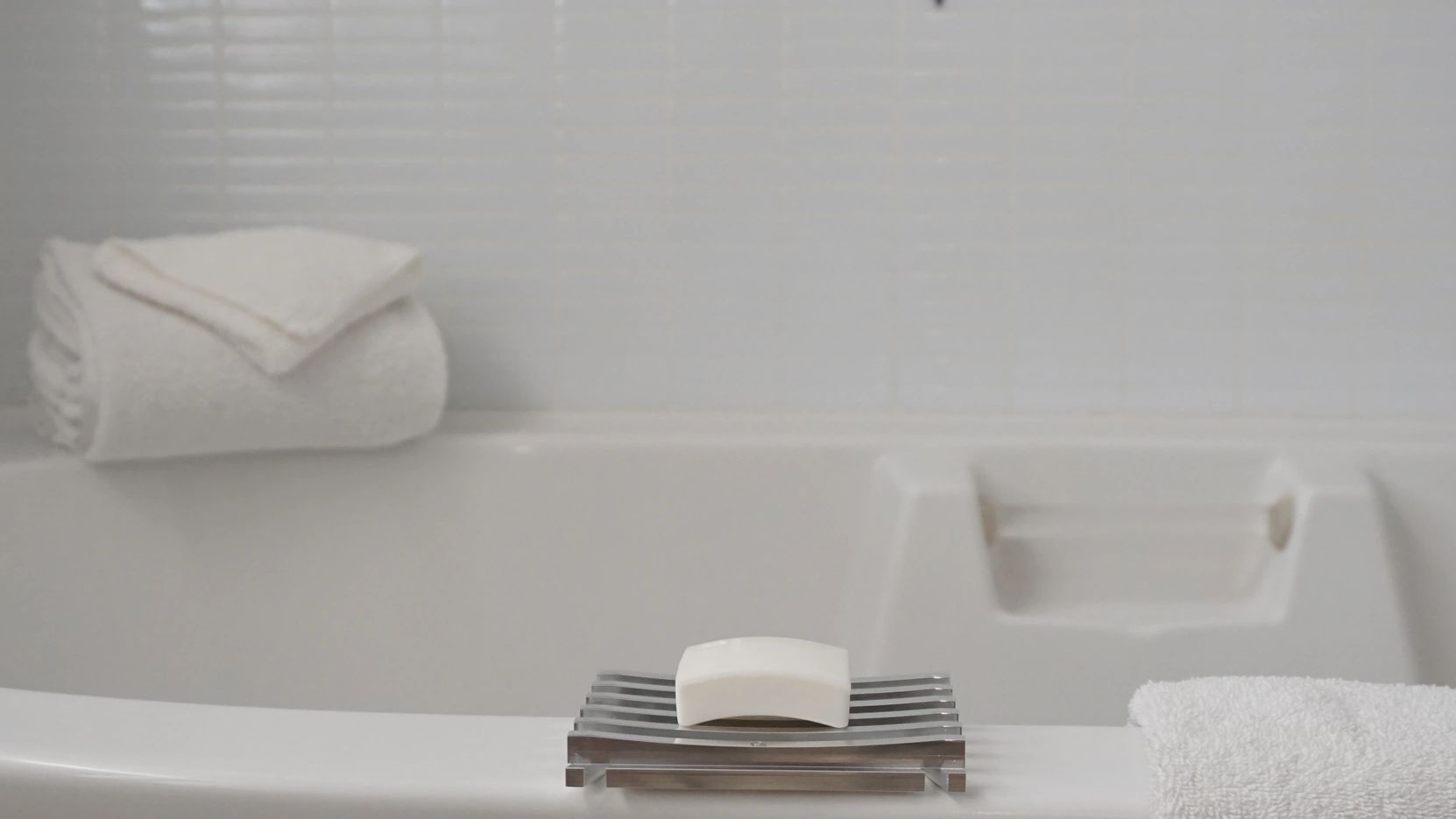 This shows the elegance of our soap dish product and how it can be used in a bathroom.