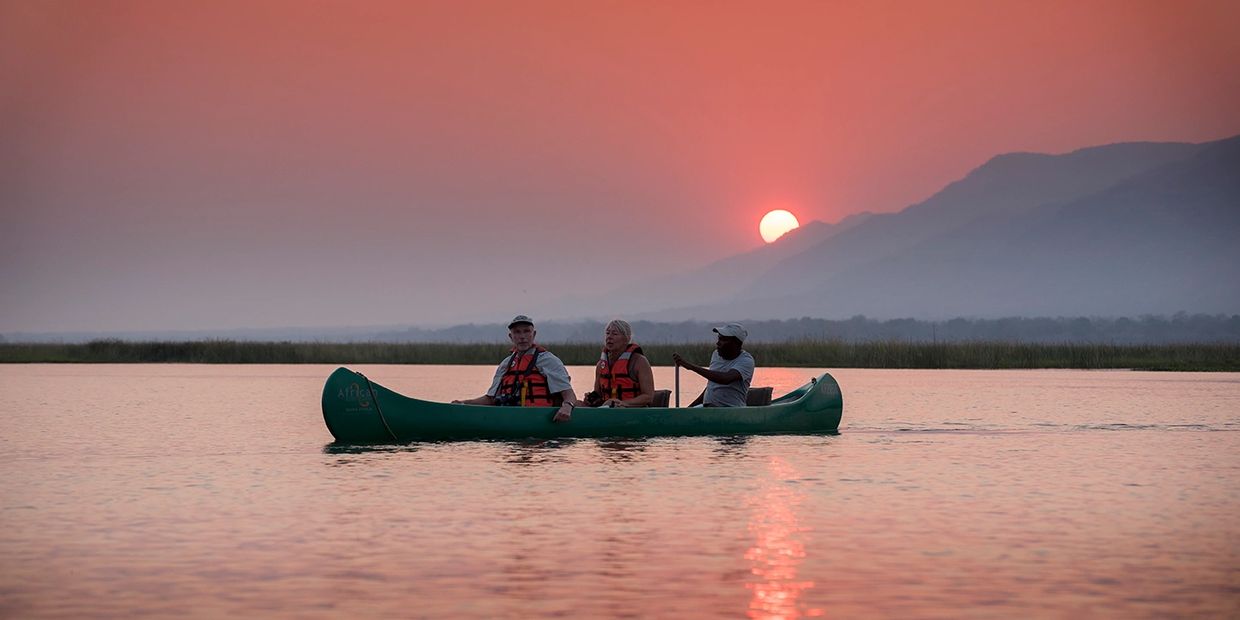 Canoeing Safari on the lower Zambezi River, Mana Pools National Park, Zimbabwe, Africa