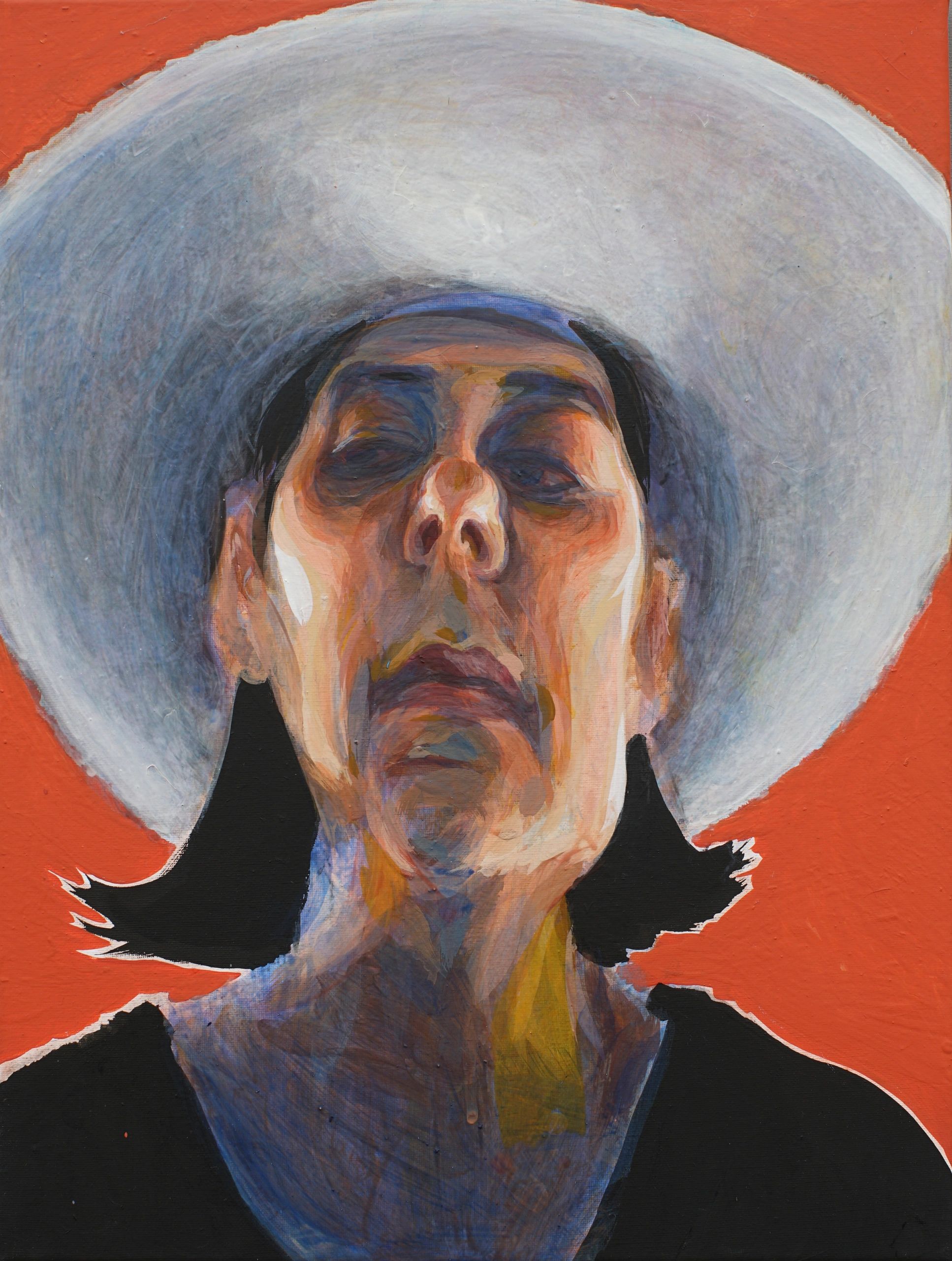 Wearing Backwards Stetson, gouache & acrylic on canvas, 40x50 cm, 2019
