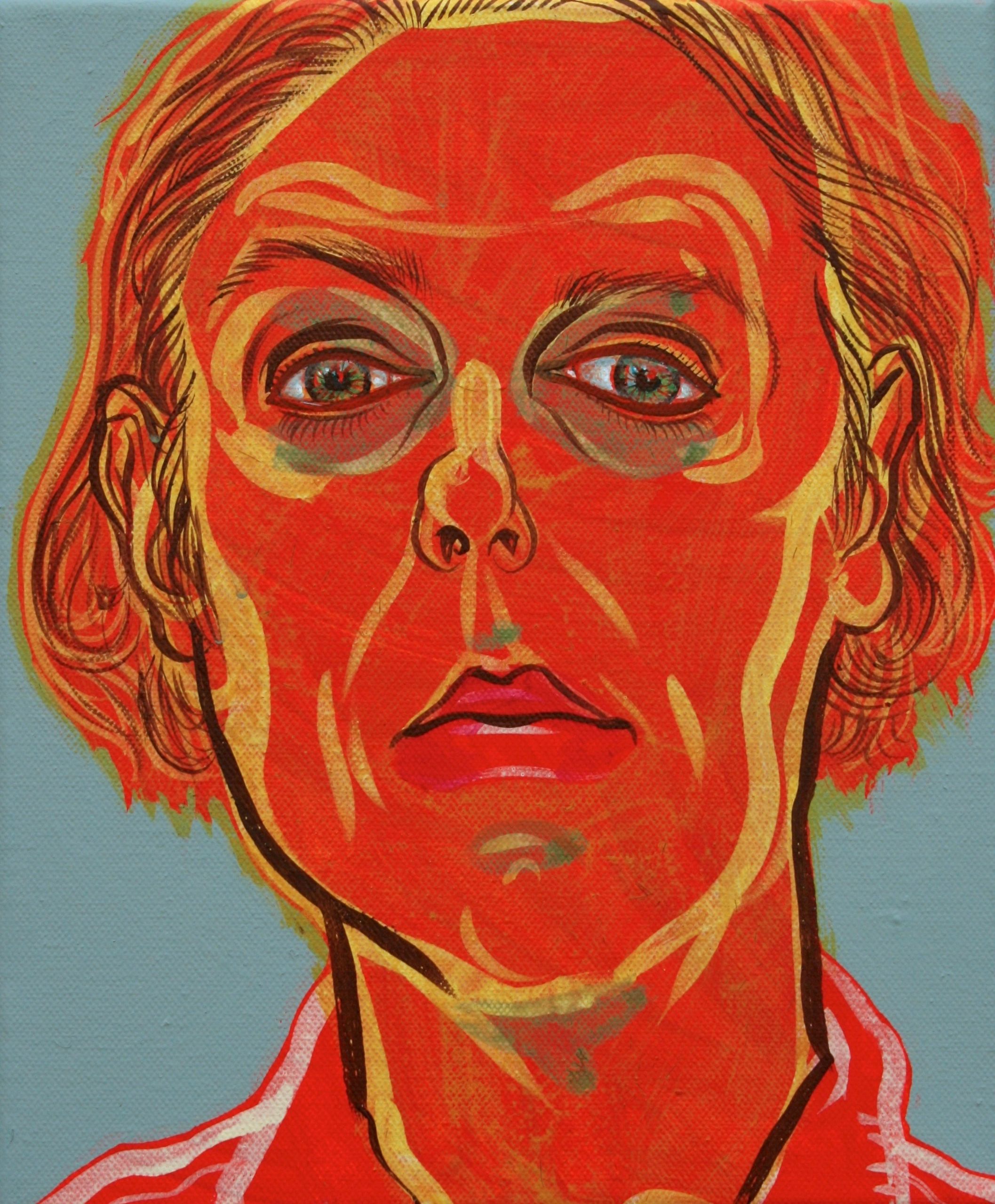 Red Portrait with Green Eyes, gouache & acrylic on canvas, 25x35 cm, 2015