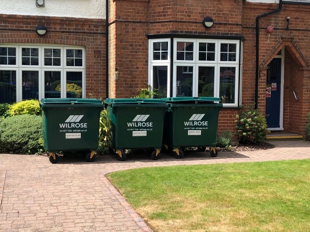 1100L Commercial Waste bins in Staines in Middlesex.