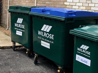 Dry Mixed Recycling Bins and General Waste bins by Wilrose for businesses in Brentford.