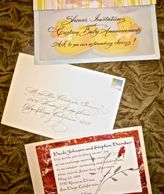 examples of envelopes and invitations hand lettered in beautiful calligraphy.