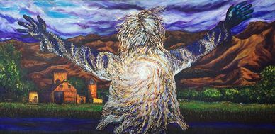 kingdom of heaven, universe, farm land, Barn and fields, mountains,worship, praise, person,  galaxy,