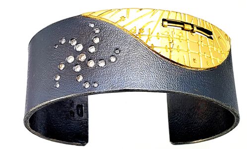 Time Traveler Galaxy Cuff with Oxidized Sterling Silver 18k Gold and Diamonds. Custom Cuff