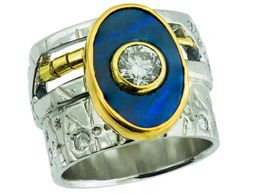 Custom Opal and Diamond wedding ring Time Traveler