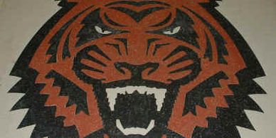 An 8 ft flooring inlay I waterjet cut for Wall2Wall Carpet in Pocatello, ID.  Made from 1/8" rubber.