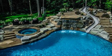 Backyard Shotcrete Pool Akron Ohio, Natural Rock Waterfall