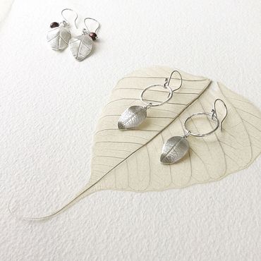 Silver Earrings with Leaf Pattern