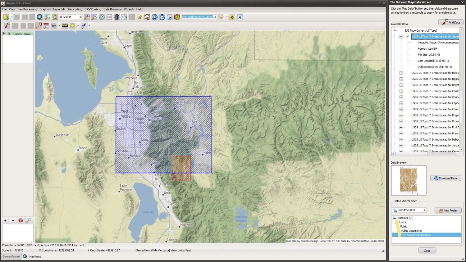 USGS Data Wizard in Simple GIS Client