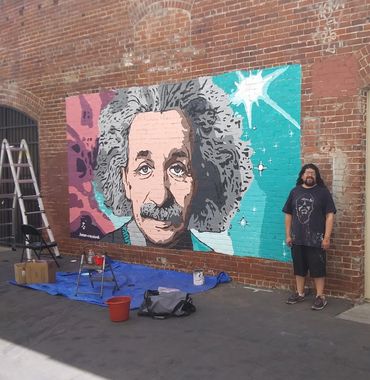 Albert Einstein Mural at Kepler Charter school in Fresno CA. Painted in 2019
