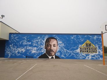 Martin Luther King Jr mural at King Elementary school in Fresno CA. Painted and Donated in 2020