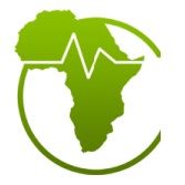 Green Africa map with heartbeat line inside a circular border.