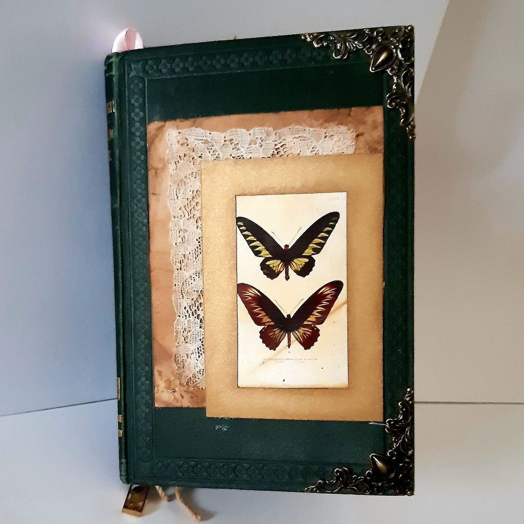 junk journal, repurposed book, journal, vintage, butterfly, dragonfly, bees, ephemera