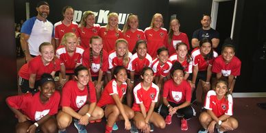 Girls Atlanta Soccer Team practices parkour at LEAP PARKOUR On the Go.