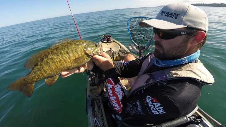 Smallmouth bass, kayak fishing, hobie, abu garcia, berkley fishing, spiderwire, seadek, ram mounts
