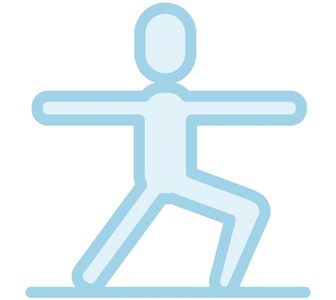 Simple blue icon of a person doing a yoga pose.