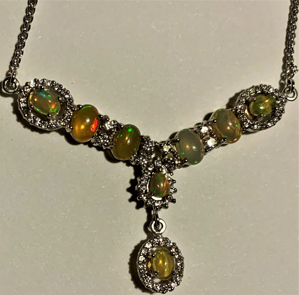 Spectacular Ethiopian Opal Drop Pendant Necklace Sterling Silver