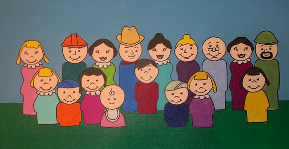 Custom family portrait made to look like nostalgic wooden toys